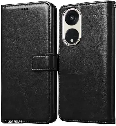 Coverblack Hybrid Tpu Artificial Leather,Silicon Flip Cover For Reno 8T 5GCph2505Vintage Starry Black-thumb0