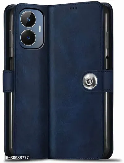 Coverblack Magnetic Case Artificial Leather,Silicon Flip Cover For Realme Rmx3710 , C55Navy Blue-thumb0