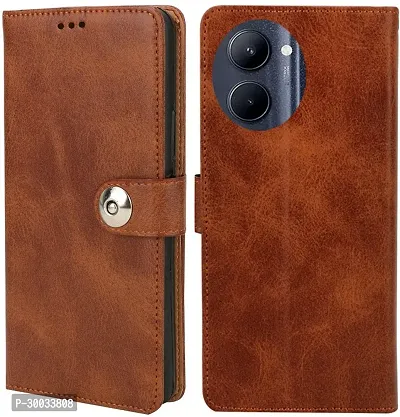 Coverblack Hybrid Tpu Artificial Leather,Rubber Flip Cover For Realme C33Executive Brown