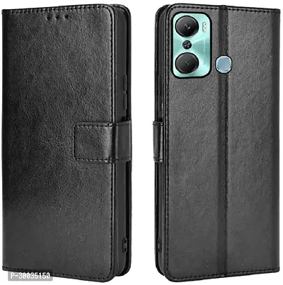 Coverblack Dual Protection Artificial Leather,Rubber Flip Cover For Infinix Hot 12 ProVenom Black-thumb2