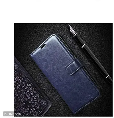 Coverblack Dual Protection Artificial Leather,Rubber Flip Cover For Lenovo A6010+Navy Blue-thumb3