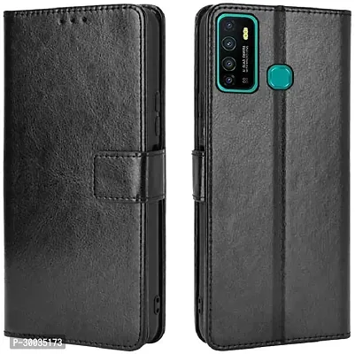 Coverblack Magnetic Case Artificial Leather,Rubber Flip Cover For Infinix Hot 9Venom Black-thumb0