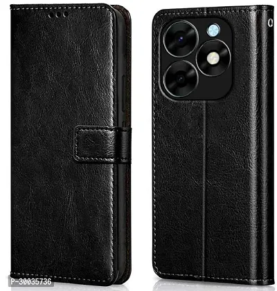 Coverblack Dual Protection Artificial Leather,Rubber Flip Cover For Spark Go 2024 ,Tecno Pop8Gravity Black-thumb0