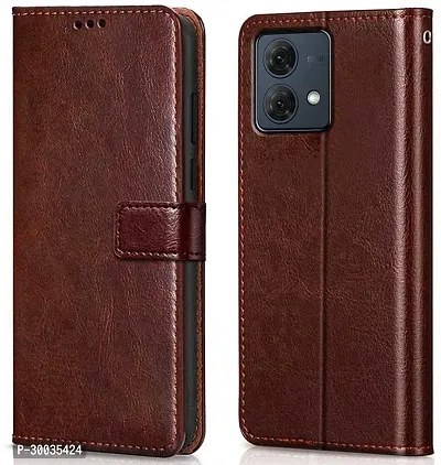 Coverblack Shock Proof Artificial Leather,Rubber Flip Cover For Motorola G84 5GBrown-thumb0