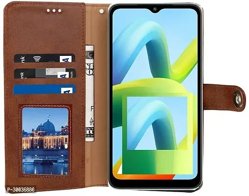 Coverblack Flexible Artificial Leather,Rubber Flip Cover For Redmi Note 13 2023Executive Brown-thumb3