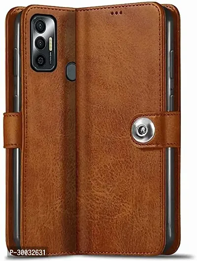 Coverblack Magnetic Case Artificial Leather Flip Cover For Tecno R651 , Tecno Spark 7Wallet Brown