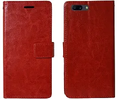 Coverblack Dual Protection Artificial Leather,Rubber Flip Cover For Oneplus A5000 Oneplus5Vintage Red-thumb1