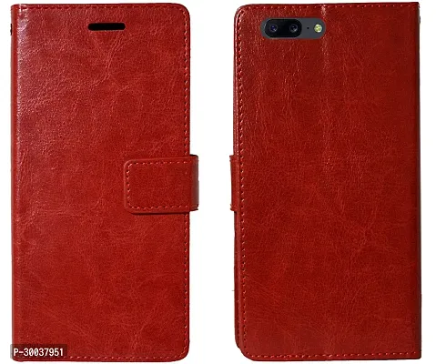 Coverblack Dual Protection Artificial Leather,Rubber Flip Cover For Oneplus A5000 Oneplus5Vintage Red-thumb2