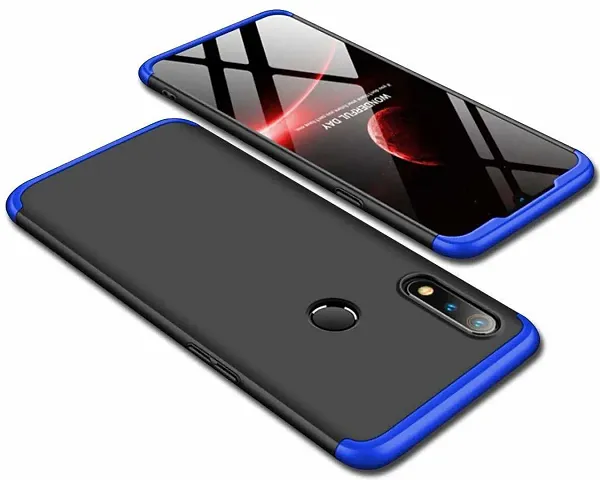 CELZO 360 Degree 3 in 1 Edge to Edge Full Protection Anti ShockProok Back Cover Case Matte Finishing for Samsung Galaxy M10S - {Black/Blue}