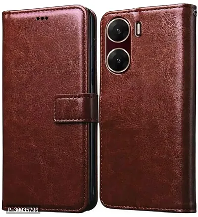 Coverblack Grip Case Artificial Leather,Silicon Flip Cover For Vivo V2303 , Vivo_V29E 5GTan Brown-thumb0