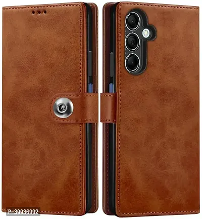 Coverblack Genuine Leather Finish Flip Cover For Samsung M15 5GSmm156B | Inside Back Tpu Wallet Button Magnetic Closure For Samsung Galaxy M15 5GBrown-thumb2