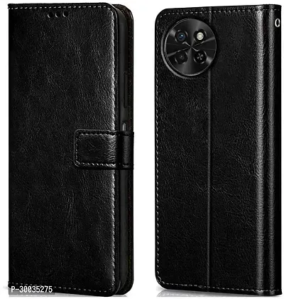 Coverblack Hybrid Tpu Artificial Leather,Silicon Flip Cover For Itel S665L , Itel_S23Black-thumb0