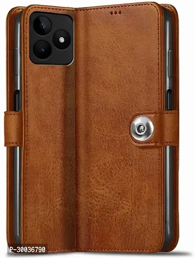 Coverblack Matte Finish Artificial Leather,Silicon Flip Cover For Realme Rmx3762 , Realme_C53Vintage Brown-thumb0