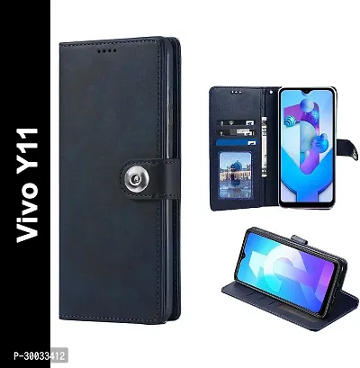 Coverblack Magnetic Case Artificial Leather Flip Cover For Vivo 1906 , Y11Navy Blue-thumb0