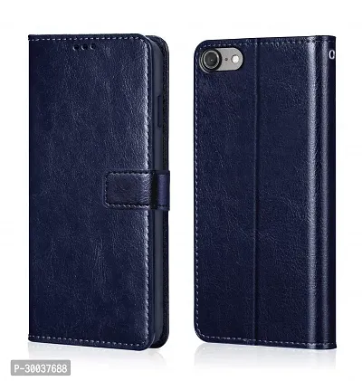 Coverblack Dual Protection Artificial Leather,Rubber Flip Cover For Apple Iphone 5 , 5SVintage Navy Blue-thumb0