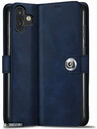 Coverblack Dual Protection Artificial Leather,Rubber Flip Cover For Samsung Galaxy M13 5GBlue-thumb0