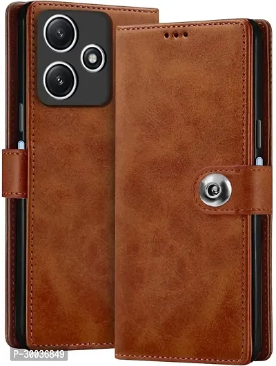 Coverblack Shock Proof Artificial Leather,Rubber Flip Cover For Mi Redmi 13C 5GBrown