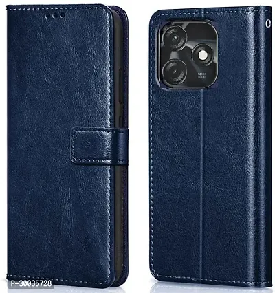 Coverblack Magnetic Case Artificial Leather,Rubber Flip Cover For Tecno Spark 10CNavy Blue