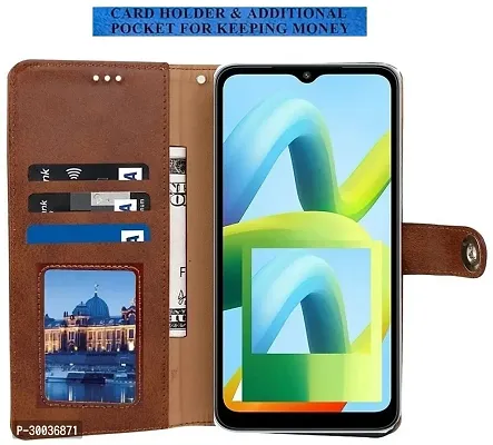 Coverblack Magnetic Case Artificial Leather,Rubber Flip Cover For Redmi A3 2024 ModelTan Brown-thumb4