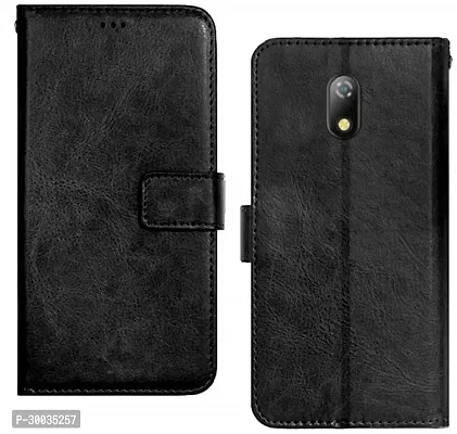 Coverblack Matte Finish Artificial Leather,Silicon Flip Cover For Itel _A23Vintage Starry Black-thumb2