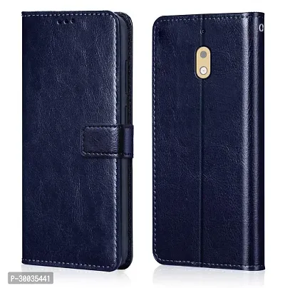 Coverblack Dual Protection Artificial Leather,Silicon Flip Cover For Nokia Ta1080 , Nokia_2.1Navy Blue-thumb0