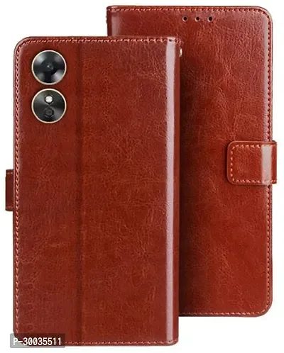 Coverblack Dual Protection Artificial Leather,Rubber Flip Cover For Oppo A38Executive Brown-thumb0