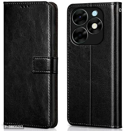 Coverblack Matte Finish Artificial Leather,Silicon Flip Cover For Itel S681L , Itel_S23 PlusVintage Starry Black-thumb0