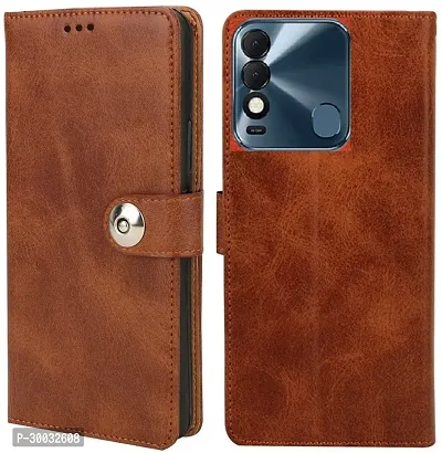 Coverblack Hybrid Tpu Artificial Leather Flip Cover For Tecno Spark Spark 8TBrown-thumb0