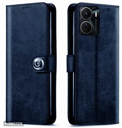 Coverblack Magnetic Case Artificial Leather,Silicon Flip Cover For Vivo Y16Blue-thumb0