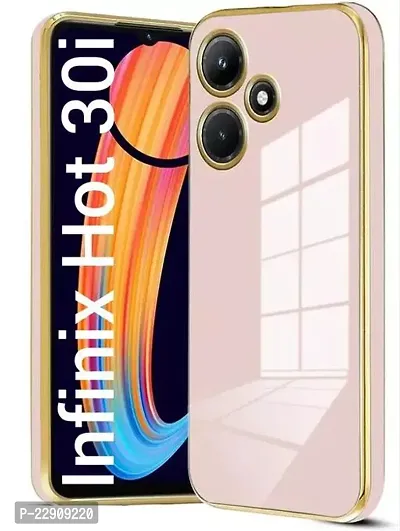 Back Cover For Infinix Hot 30i Gold Electroplating Chrome Raised Edges Super Soft-Touch Glossy Case for Infinix Hot 30i- Pink