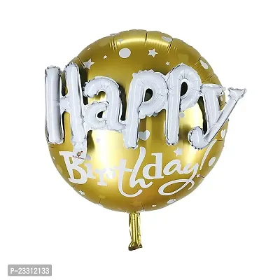 3D Happy Birthday Printed On Golden Round Shape Foil Balloon For Party Decoration Birthday Decoration Kids Decoration Happy Bithdaygold 3D Pack Of 1