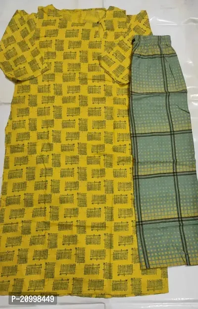 A-Line Yellow Printed Cotton Kurta-thumb0