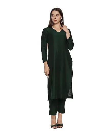 Cotton Silk Solid Straight Kurta with Bottom Set