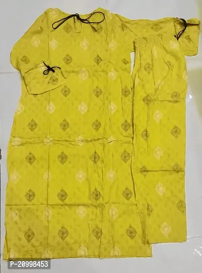 A-Line Yellow Printed Cotton Kurta