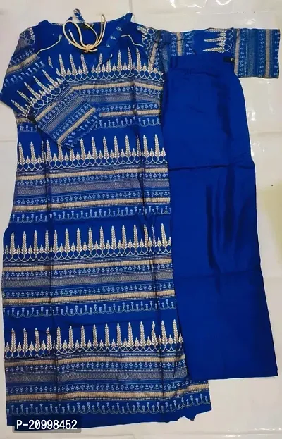 A-Line Blue Printed Cotton Kurta