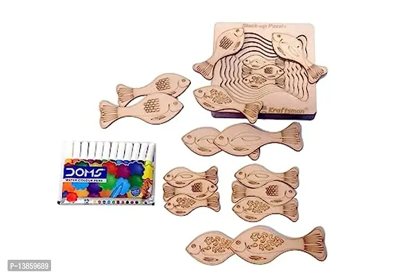 Stylish Fancy Wood Stack Up Puzzles-Layered Puzzle For Kids - Color Kit Included - 18 Pieces Puzzles (Fishes)-thumb0