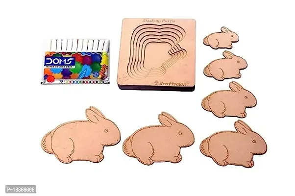 Stylish Fancy Wood Stack Up Puzzles-Layered Puzzle For Kids - Color Kit Included - 6 Pieces Puzzles (Bunny Shape)