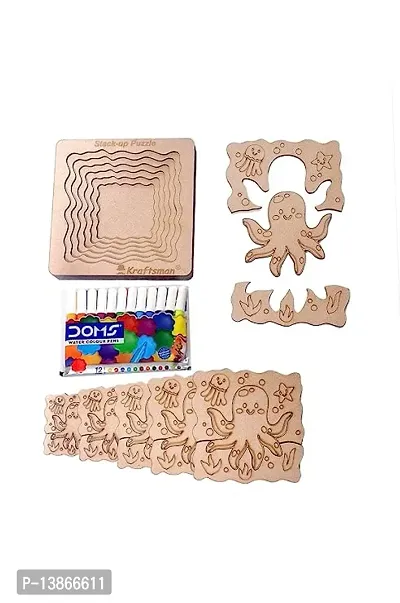 Stylish Fancy Wood Stack Up Puzzles- Layered Puzzle For Kids - Color Kit Included - 18 Pieces Puzzles (Octopus)