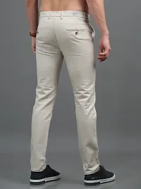 Mens Slim Fit Cream Lycra Blend Trousers-thumb4