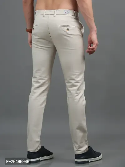 Mens Slim Fit Cream Lycra Blend Trousers-thumb5