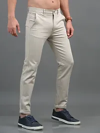 Mens Slim Fit Cream Lycra Blend Trousers-thumb1