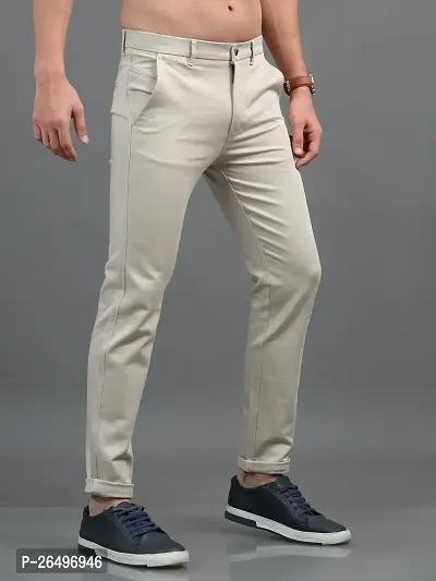 Mens Slim Fit Cream Lycra Blend Trousers-thumb2