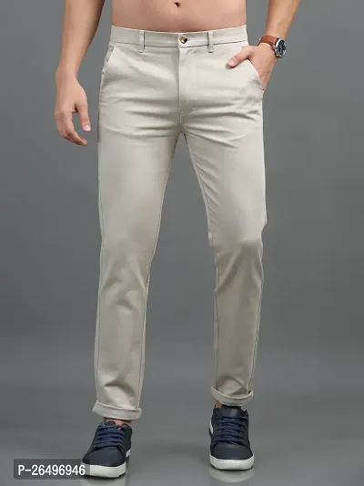 Mens Slim Fit Cream Lycra Blend Trousers