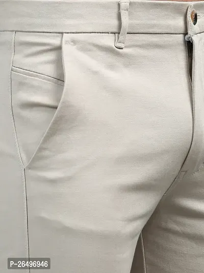 Mens Slim Fit Cream Lycra Blend Trousers-thumb4