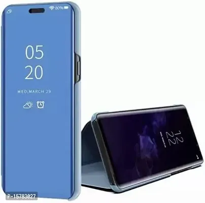 MARSHLAND Luxury Clear View Standing Mirror Kickstand Design Stylish flip Cover Compatible for Redmi Poco M3(Blue)-thumb3