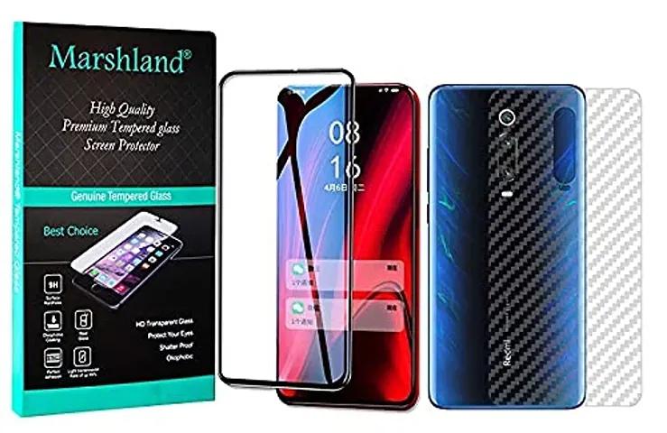 Marshland 6D Screen Protector Full Glue Black Anti Scratch Anti Fingerprint Bubble Free Tempered Glass with Carbon Back Screen Guard Compatible for Redmi K20 / K20 Pro
