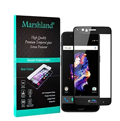 Marshland Oneplus 5 Tempered Glass Screen Protector, Full Cover Edge To Edge Screen Protection Film, 9H Hardness, 0.3mm Thickness, Oleo Phobic Coating, Anti Scratch, Shatter Proof, Anti Explosion, Tempered Glass Screen for Oneplus 5 (Black)