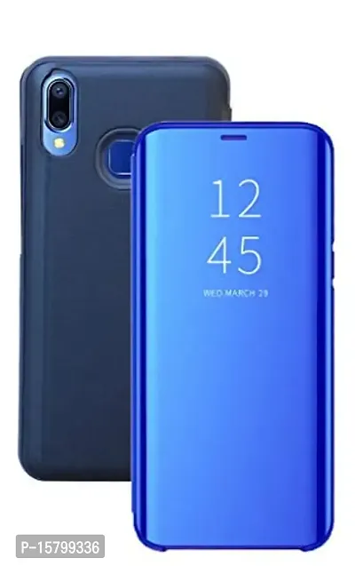 MARSHLAND Stylish Flip Cover for Vivo Y95 Premium Clear View Standing Mirror Kickstand Design Cases (Blue)