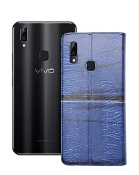 MARSHLAND Leather Inner Soft Silicon Wallet Design with Kickstand Flip Cover Compatible for Vivo V11 (Blue)-thumb1