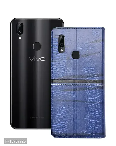 MARSHLAND Leather Inner Soft Silicon Wallet Design with Kickstand Flip Cover Compatible for Vivo V11 (Blue)-thumb2